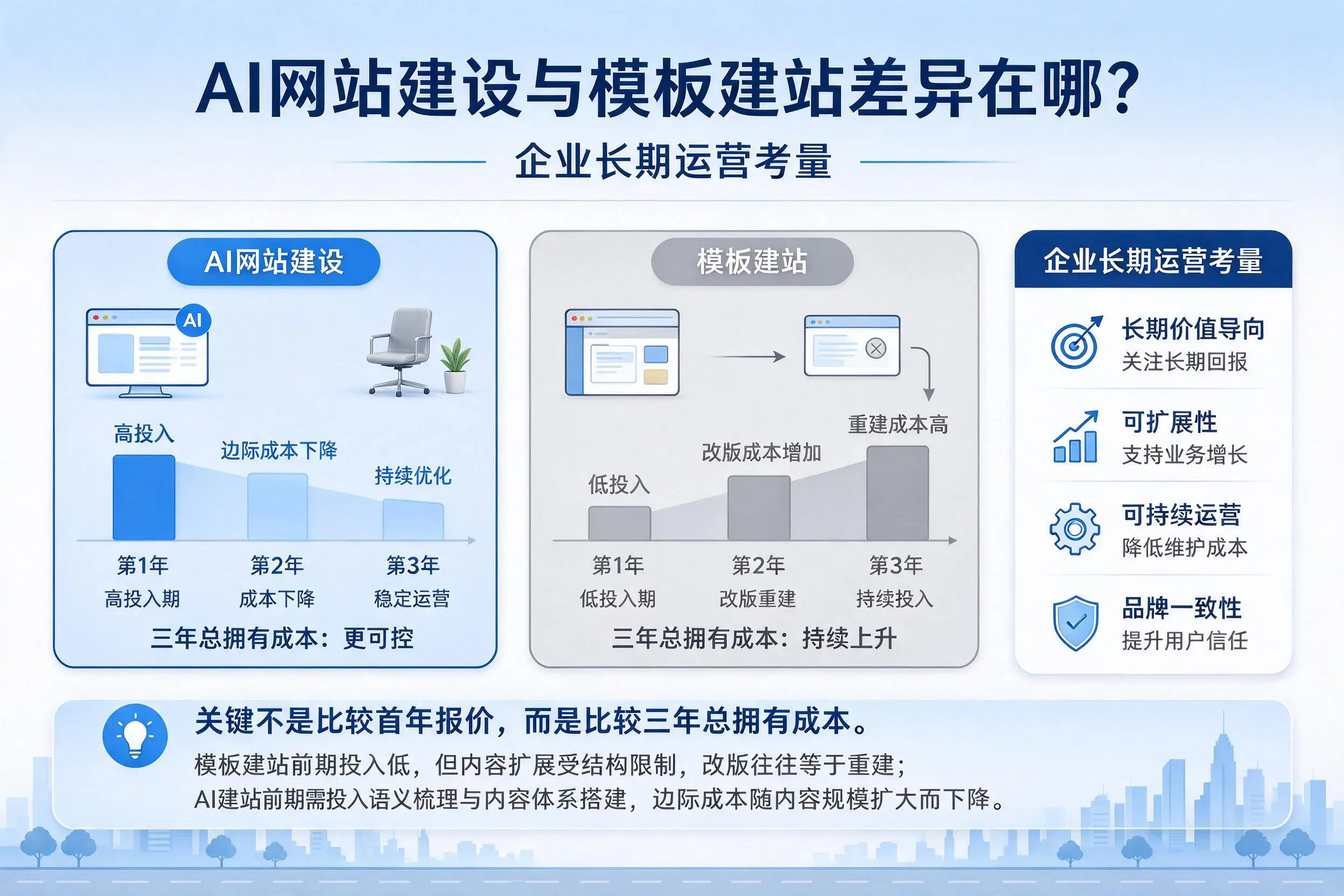 AI网站建设与模板建站差异在哪?拉萨企业长期运营考量